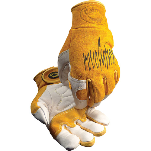 Gants de soudeur TIG/MIG de premi&egrave;re qualit&eacute; Caiman avec fermeture &agrave; boucles & crochets, Cuir de vache refendu, Taille Grand Distribution Jean Lapalme