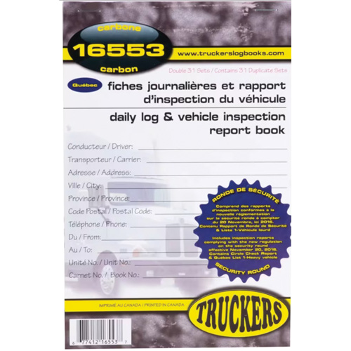 Carnet bilingue de registre quotidien et de rapport d'inspection de v&eacute;hicule Distribution Jean Lapalme