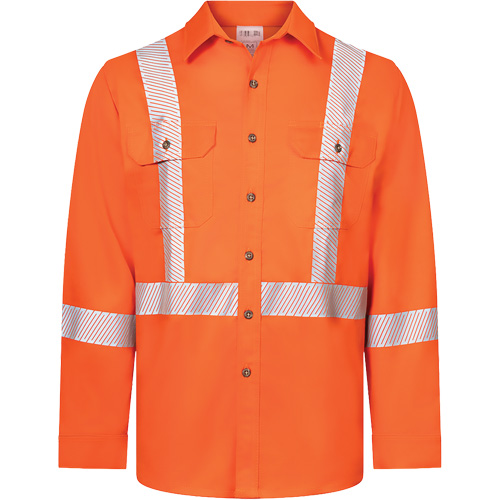 Chemise de travail haute visibilit&eacute; &agrave; bandes segment&eacute;es 7 oz de luxe Avenger, Style 652, Hommes, 4T-Grand, Orange Distribution Jean Lapalme