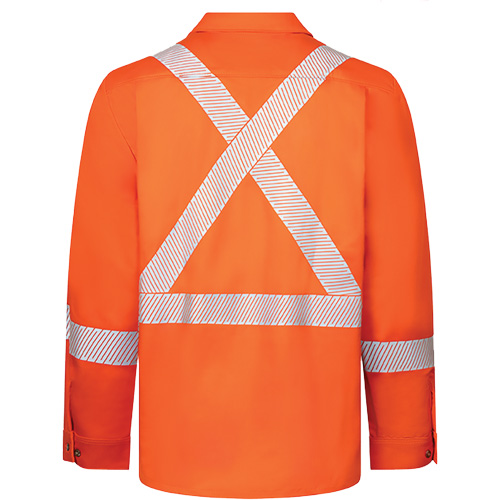 Chemise de travail haute visibilit&eacute; &agrave; bandes segment&eacute;es 7 oz de luxe Avenger, Style 652, Hommes, 4T-Grand, Orange Distribution Jean Lapalme