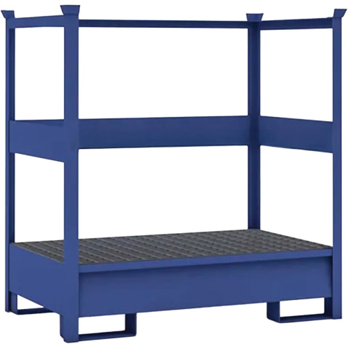 Palette de confinement de d&eacute;versement de transport bleu pour 2 barils avec rails lat&eacute;raux, Capacit&eacute; de d&eacute;versement 66 gal. US, 55" x 34" x 58" Distribution Jean Lapalme