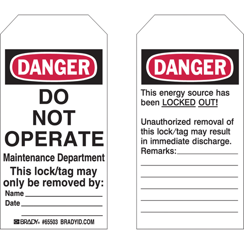 Lockout Tags, Plastic, 3" W x 5-3/4" H, English Distribution Jean Lapalme