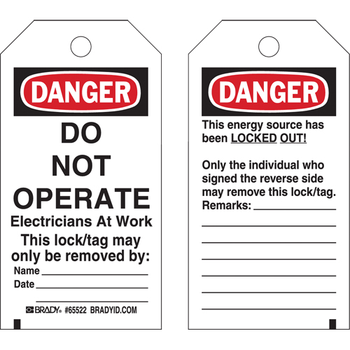 Lockout Tags, Plastic, 3" W x 5-1/2" H, English Distribution Jean Lapalme