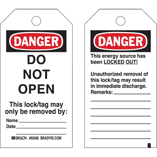 Lockout Tags, Cardstock, 3" W x 5-3/4" H, English Distribution Jean Lapalme