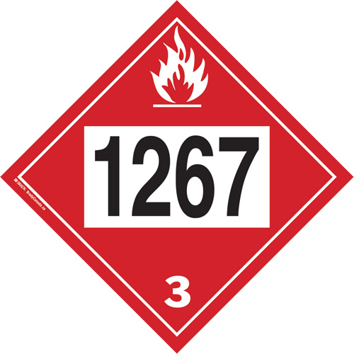 Plaque-&eacute;tiquette TMD 1267 pour liquide inflammable p&eacute;trole brut, Vinyle adh&eacute;sif Distribution Jean Lapalme