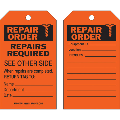 Safety Repair Tag, Polyester, 4" W x 7" H, English Distribution Jean Lapalme