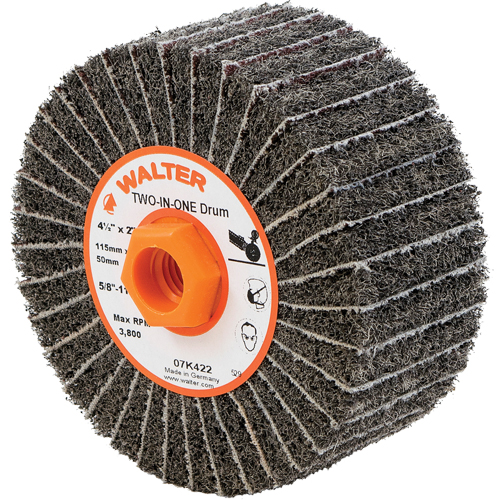 Two-In-One Finishing Drums, 4-1/2" Dia. x 2" W, 5/8"-11 Arbor, Aluminum Oxide Distribution Jean Lapalme