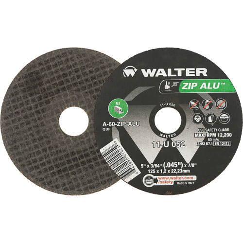 Zip Alu Cut-Off Wheel, 5" x 3/64", 7/8" Arbor, Type 1, Aluminum Oxide, 12200 RPM Distribution Jean Lapalme