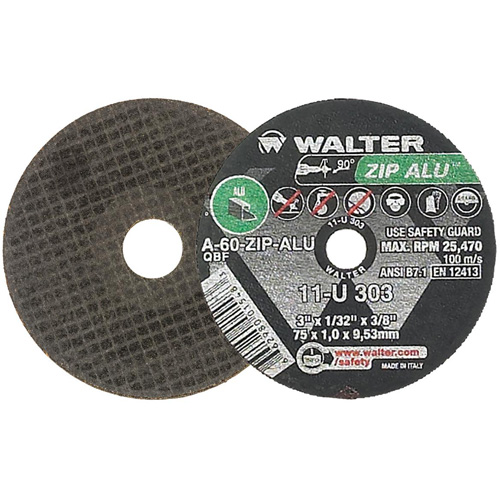ZIP ALU Cutting Wheel, 3" x 1/32", 3/8" Arbor, Type 1, Aluminum Oxide, 25470 RPM Distribution Jean Lapalme