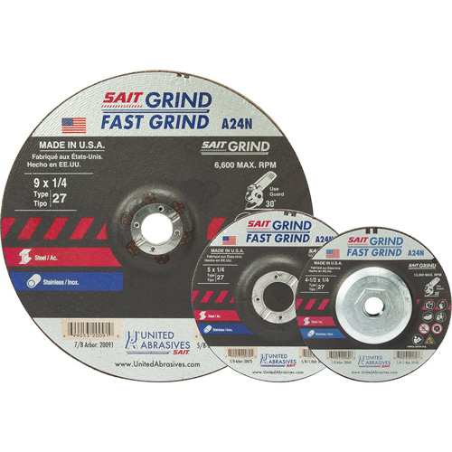 A24N Fast Grinding Wheel, 4-1/2" x 1/4", 7/8" Arbor, Aluminum Oxide, Type 27 Distribution Jean Lapalme