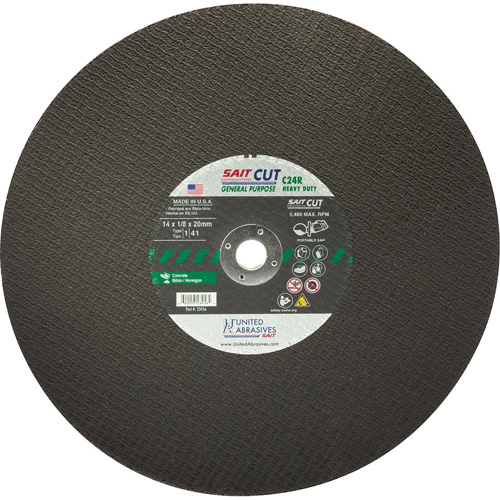 C24R Concrete High Speed Cut-Off Wheel, 14" x 1/8", 25/32" Arbor, Type 1, Silicon Carbide, 5460 RPM Distribution Jean Lapalme