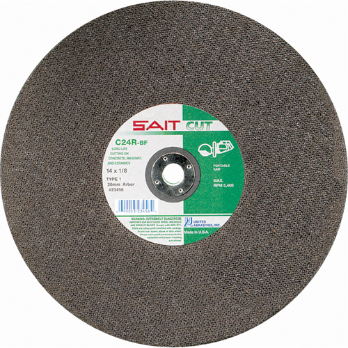C24R Concrete High Speed Cut-Off Wheel, 14" x 1/8", 1" Arbor, Type 1, Silicon Carbide, 5400 RPM Distribution Jean Lapalme