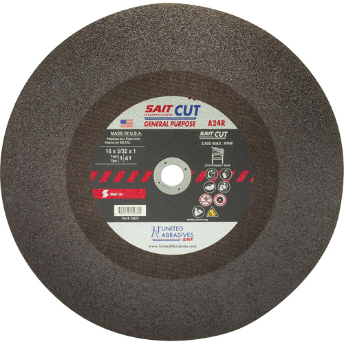 Cut-Off Saw (A24R), 14" x 1/8", 1" Arbor, Type 1, Aluminum Oxide, 4400 RPM Distribution Jean Lapalme