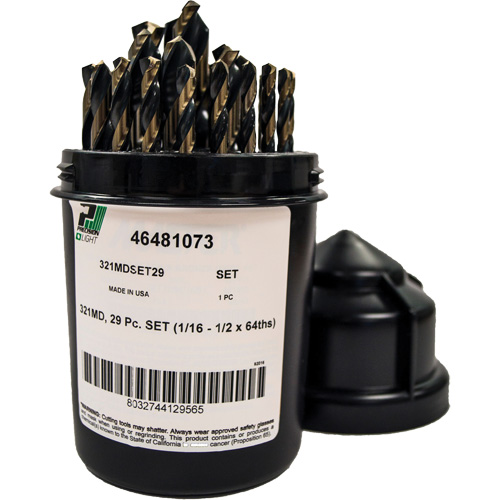Mechanics Length Jobber Drill 135° - 1/16" to 1/2" by 1/64", 29 Pieces, High Speed Steel Distribution Jean Lapalme