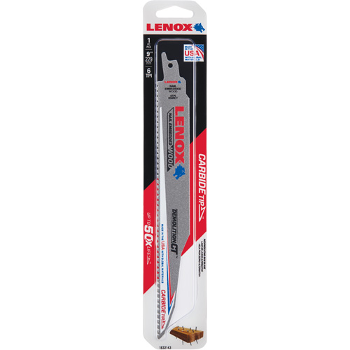 Lame de scie alternative pour d&eacute;molitions, Carbure, 6 Dents par pouce, 9" lo x 1" la Distribution Jean Lapalme