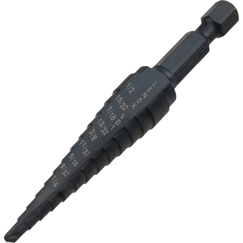 Foret &eacute;tag&eacute; no 1, 1/8" - 1/2", Incr&eacute;ments de 1-3/2", Acier rapide Distribution Jean Lapalme
