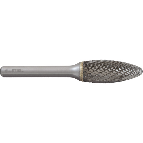 ALLSTEEL Flame Shape Carbide Burr, SH-5, 1/2" Dia., 1/4" Shank, 1-1/4" Depth of Cut Distribution Jean Lapalme