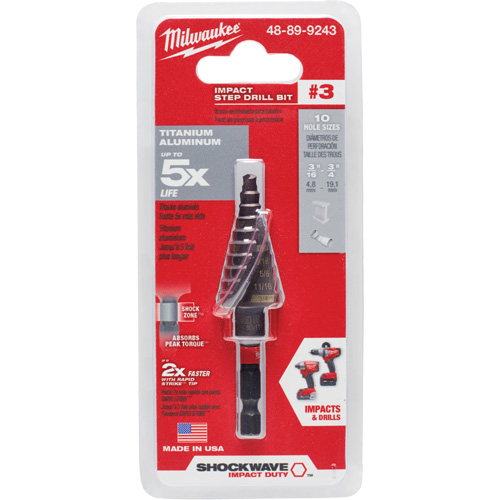 #3 Shockwave Impact Duty Step Drill Bit, 3/16" - 3/4" , 1/16" Increments, Titanium Distribution Jean Lapalme
