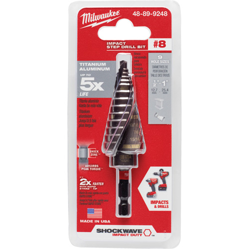 #8 Shockwave Impact Duty Step Drill Bit, 1/2" - 1" , 1/16" Increments, Titanium Distribution Jean Lapalme