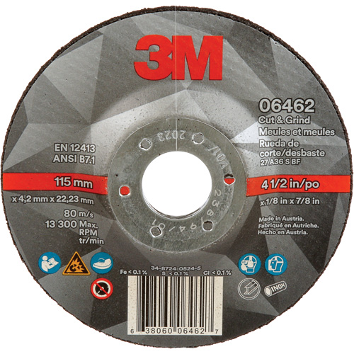 Cut & Grind Wheel, 4-1/2" x 1/8", 7/8" Arbor, Type 27, Ceramic Distribution Jean Lapalme