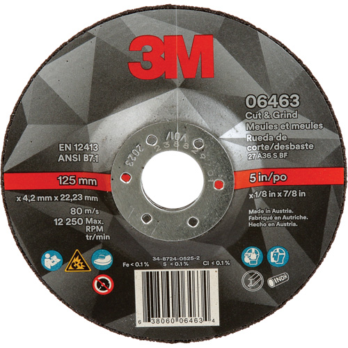 Cut & Grind Wheel, 5" x 1/8", 7/8" Arbor, Type 27, Ceramic Distribution Jean Lapalme