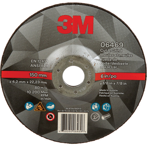 Cut & Grind Wheel, 6" x 1/8", 7/8" Arbor, Type 27, Ceramic Distribution Jean Lapalme