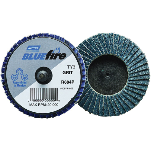 R884P BlueFire&reg; Mini Flap Disc, 3" x Type 27, P40 Grit, Zirconia Alumina Distribution Jean Lapalme