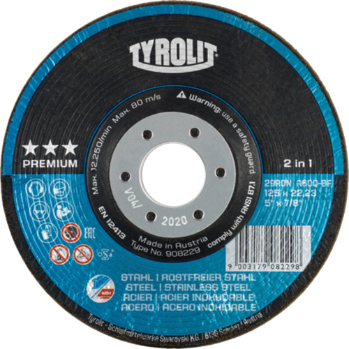 Rondeller Depressed Centre Grinding Wheel, 4-1/2", 36 Grit, 7/8", 13300 RPM, Type 29 Distribution Jean Lapalme