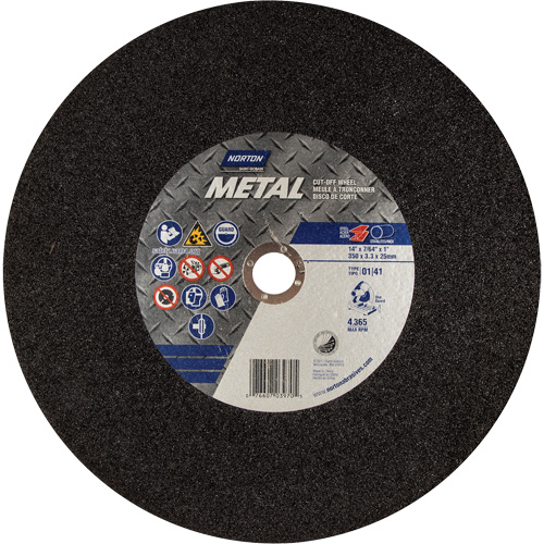 Metal A Chop Saw Cut-Off Wheel, 14" x 3/32", 1" Arbor, Type 01/41, Aluminum Oxide, 4365 RPM Distribution Jean Lapalme