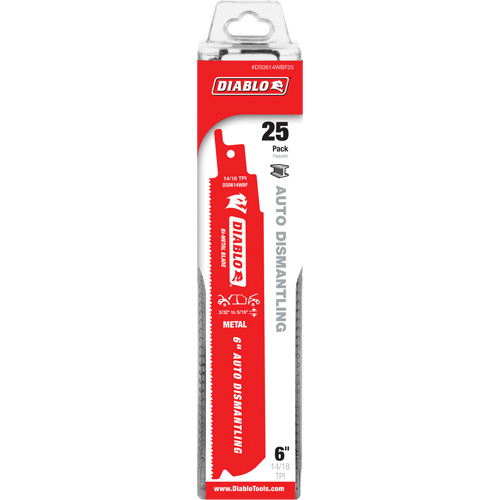 Reciprocating Blade for Auto Dismantling, Bi-Metal, 14-18 TPI, 6" L x 1" W Distribution Jean Lapalme