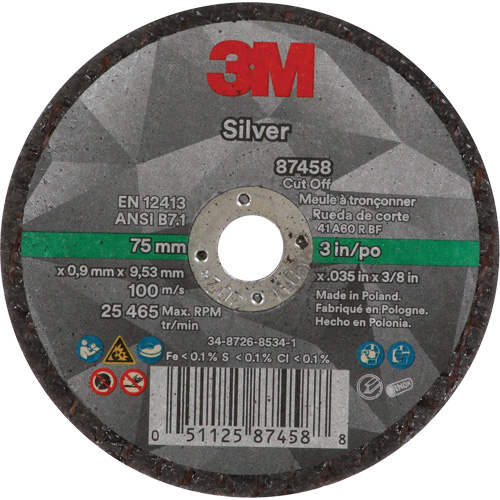 Meule &agrave; tronçonner Silver, 3" x 0,04", Arbre de 3/8"-24, Type 1, C&eacute;ramique, 25645 Tr/min Distribution Jean Lapalme