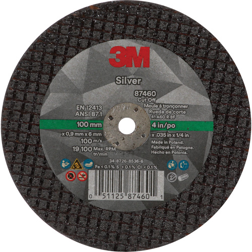 Silver Cut-Off Wheel, 4" x 0.04", 1/4"-28 Arbor, Type 1, Ceramic, 19100 RPM Distribution Jean Lapalme