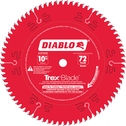 Trex&reg; Blade Cutting Saw Blade, 10", 72 Teeth, Plastic/Composite Decking Use Distribution Jean Lapalme