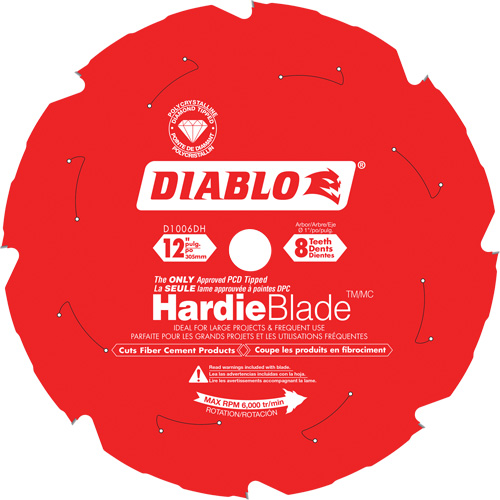Lame de scie &agrave; d&eacute;couper HardieBlade, 12", 8 dents, Pour B&eacute;ton de fibre Distribution Jean Lapalme
