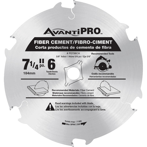 Lame de scie AvantiPro, 7-1/4", 6 dents, Pour B&eacute;ton de fibre Distribution Jean Lapalme