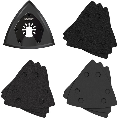 Patin de ponçage triangulaire pour outil oscillant et assortiment de papiers abrasifs One Fit Distribution Jean Lapalme