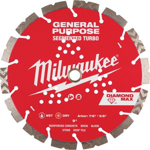 Diamond Max Segmented Turbo Saw Blade, 9", Metal/Stone/Concrete/Ductile Iron/Cement/Non-Ferrous/Brick/Fibre Cement/Tile/Asphalt Use Distribution Jean Lapalme