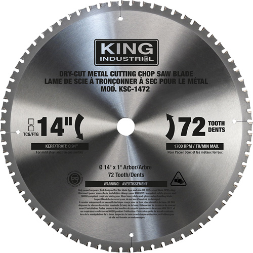 Chop Saw Blade, 14", 72 Teeth, Metal Use Distribution Jean Lapalme
