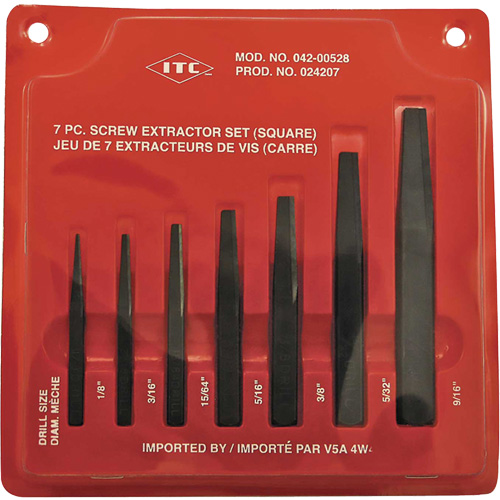 ISE-7 Ensemble d'extracteurs de vis carr&eacute;es 7 pi&egrave;ces, Pour vis de 1/8" - 9/16" Distribution Jean Lapalme