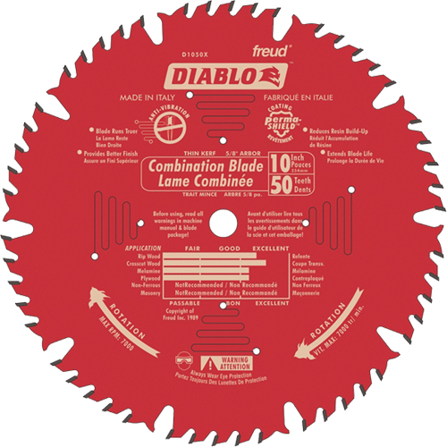Contractor Saw Blades - Combination Saw Blades, 10", 50 Teeth, Wood Use Distribution Jean Lapalme