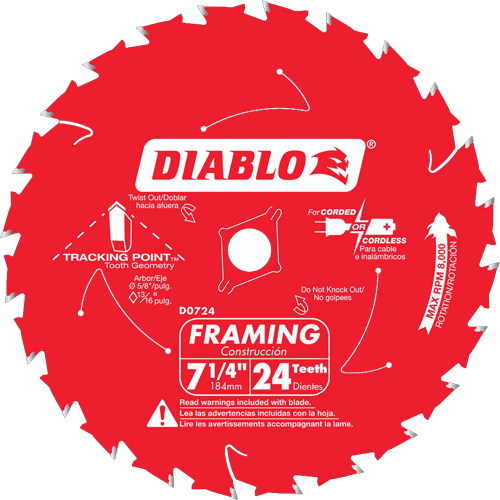 Framing Saw Blade, 7-1/4", 24 Teeth, Wood Use Distribution Jean Lapalme