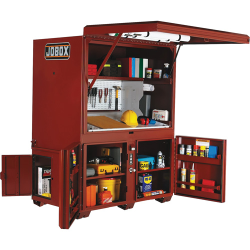 Coffre de chantier et surface de travail sur le terrain, 63" la x 42" p x 80" h, Acier, Rouge Distribution Jean Lapalme