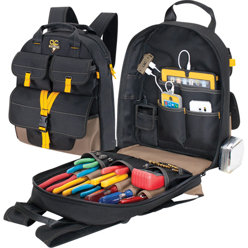 Sac &agrave; dos avec prises de recharge pour appareils &eacute;lectroniques, 13-1/2" lo x 5-1/4" la, Noir, Polyester Distribution Jean Lapalme