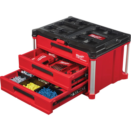 Boîte &agrave; outils avec 3 tiroirs Packout, 16-1/3" x 14-1/3" x 22-1/5", Noir/Rouge Distribution Jean Lapalme