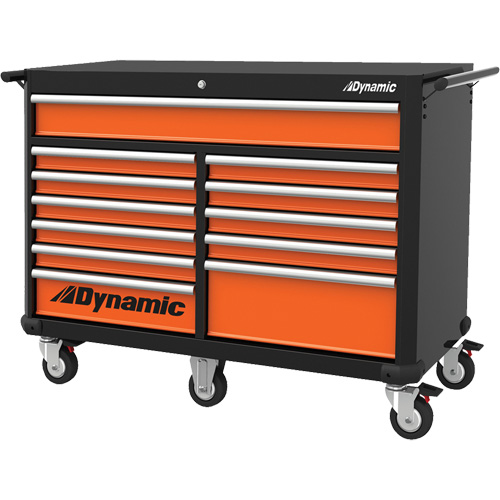 Armoire roulante, 12 tiroirs, 53" la x 24" p x 41" h, Noir/Orange Distribution Jean Lapalme