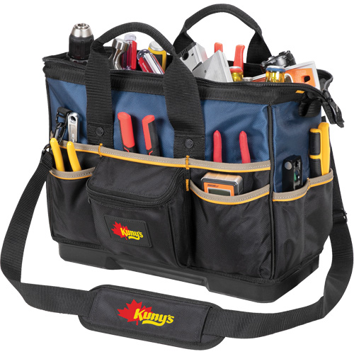 Molded Base Big-Mouth Tote Tool Bag, Ballistic Polyester, 23 Pockets, Black/Blue Distribution Jean Lapalme