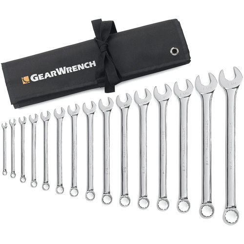 12-Point Long Pattern Wrench Set with Tool Roll, Combination, 15 Pieces, Imperial Distribution Jean Lapalme