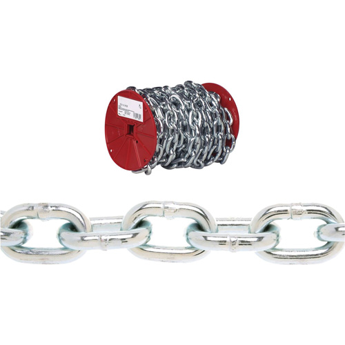 Chaîne ronde Proof Campbell, Acier &agrave; faible teneur en carbone, 3/16" x 100' (30,4 m) l, Calibre 30, Charge d'utilisation 800 lb (0,4 tonne) Distribution Jean Lapalme