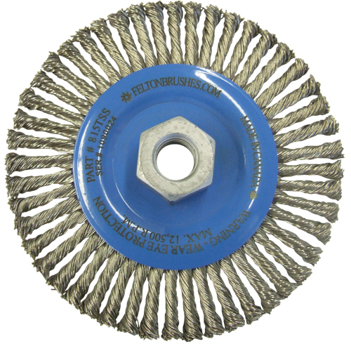 Brosses m&eacute;talliques &agrave; touret, Dia. 5-7/8", Fils 0,02", Arbre 5/8"-11, Acier inoxydable Distribution Jean Lapalme