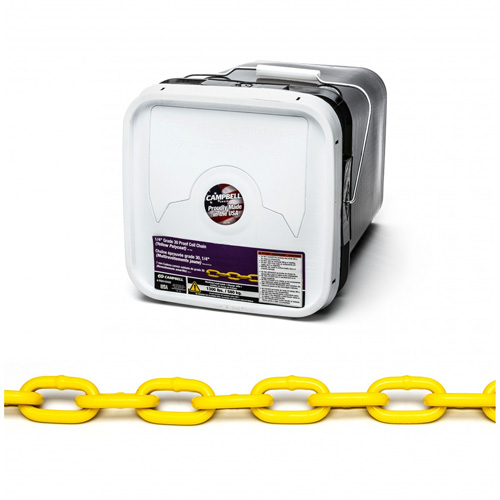 Chaîne ronde &eacute;prouv&eacute;e, Acier &agrave; faible teneur en carbone, 1/4" x 75' (22,9 m) l, Calibre 30, Charge d'utilisation 1300 lb (0,65 tonne) Distribution Jean Lapalme